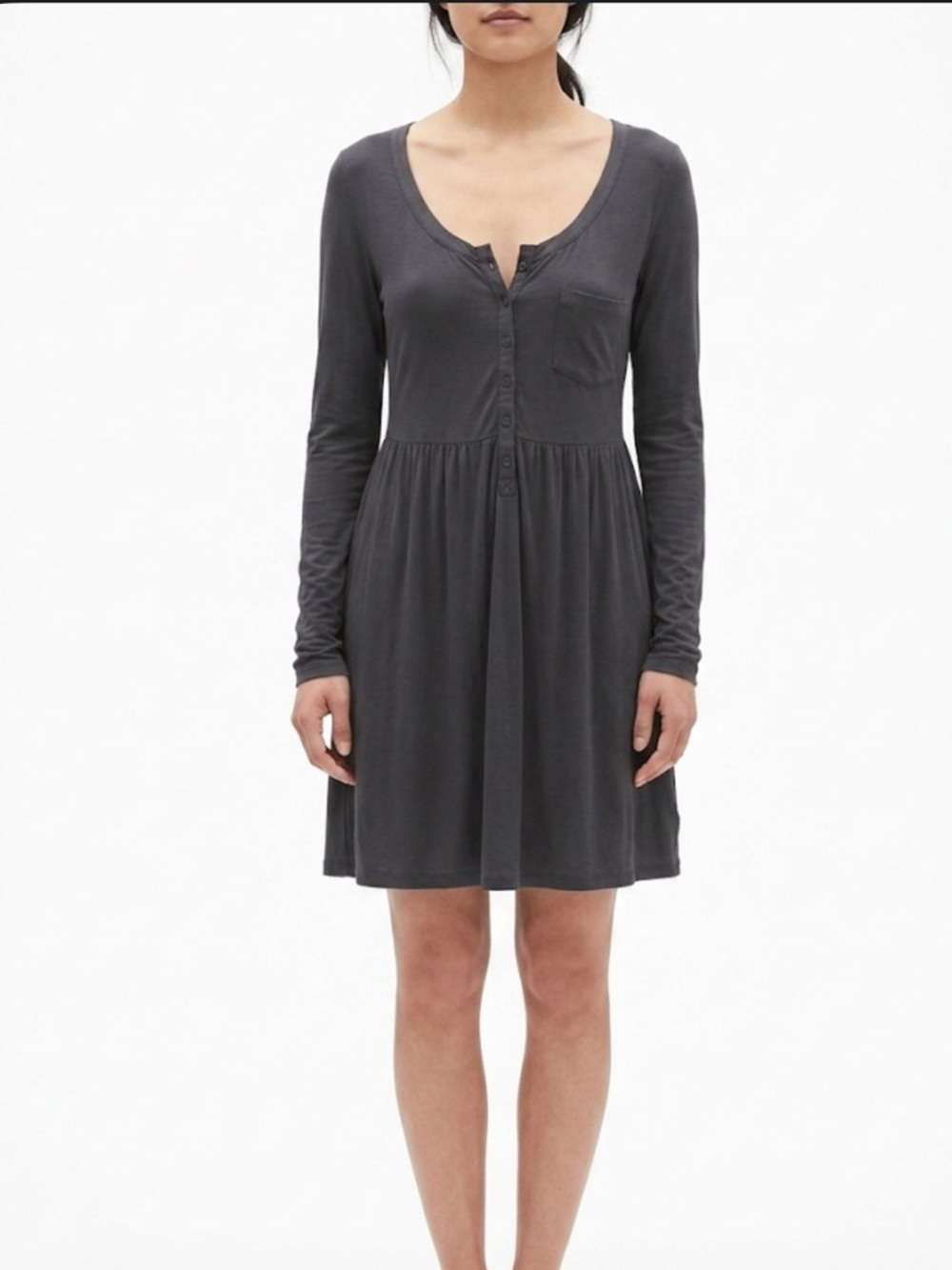 H&M Long Sleeve Button Front Mini Dress Scandi Minimalist Size XS
